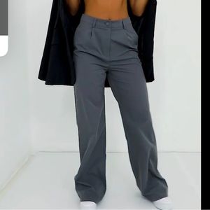 Prettylittlething- Charcoal Peach Skin Straight Leg Pants